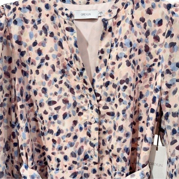 NWT Greylin Kai Tie Waist Relaxed Fit Bubble Hem Mini Dress Pink Dot - Picture 3 of 14